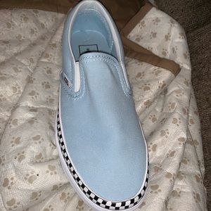 light blue vans slip ons check foxing